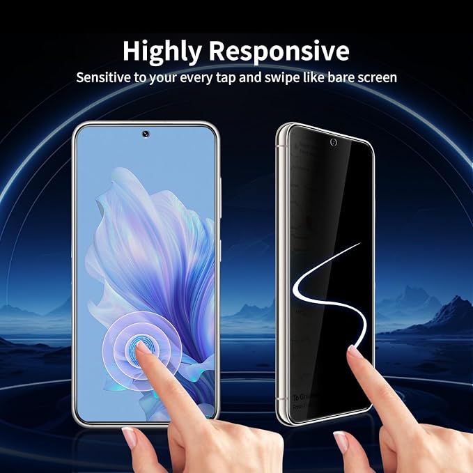 3+2 Pack Privacy Screen Protector And Camera Lens Protection for Galaxy S25 5G, Anti-Spy 9H Hardness Support Fingerprint Unlock Tempered Glass Screen Protector for Samsung Galaxy S25 - Image 4