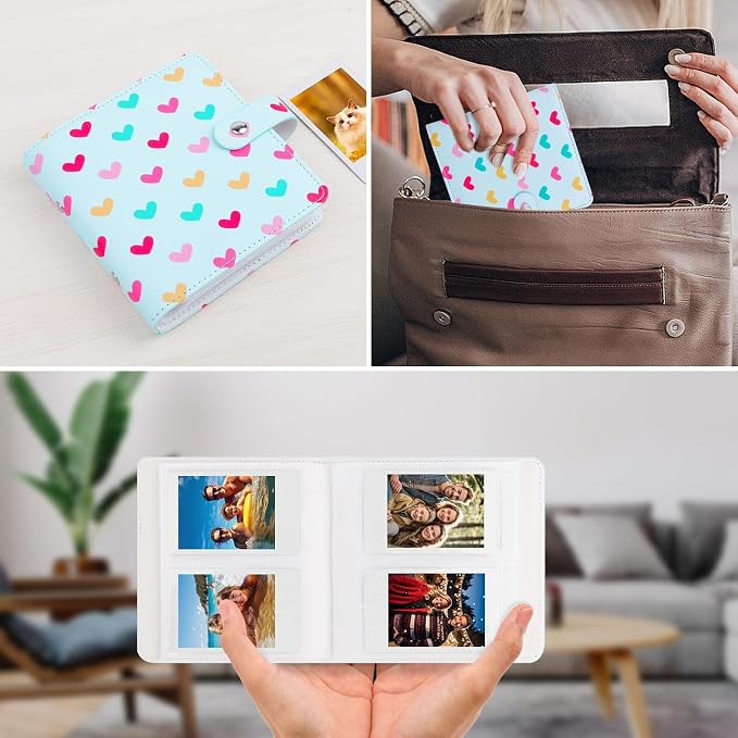 Ruibytree 112-Pocket Small Photo Album for 2x3 Pictures, Hearts Blue,1 Pack | Pocket-Size, PU Leather Cover, Snap Closure, Acid-Free Pages, Fits Polaroid 2x3 Photos, Kodak Mini Prints & ZINK Photos - Image 7
