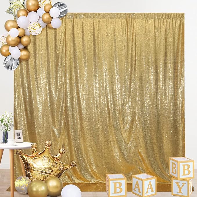 SquarePie 20x10ft Gold Sequin Backdrop, High Density Non-Transparent Glitter Curtain for Photography, Birthday, Wedding Party Decorations, Thick Solid Background with 4" Rod Pocket, 1 Panel - Image 7