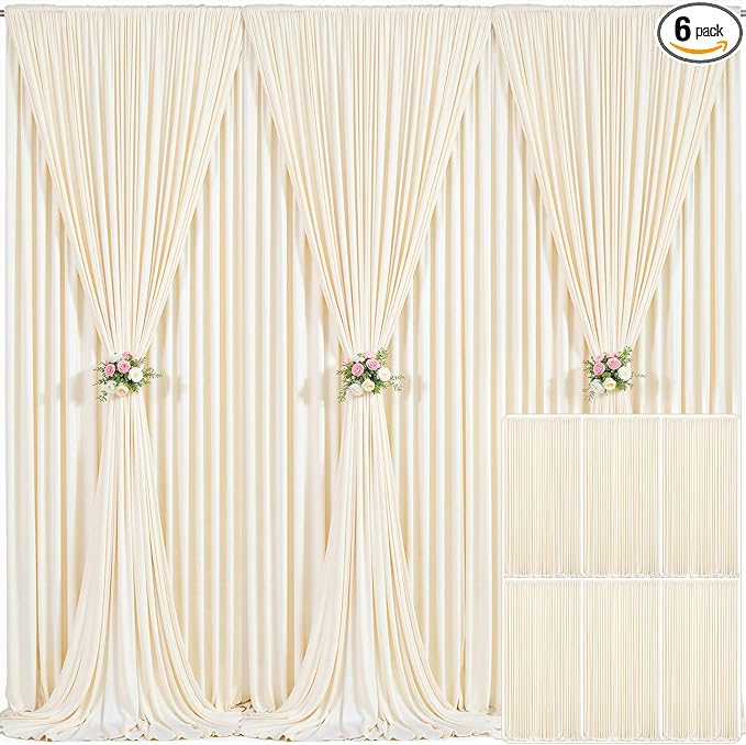 6 Panels Champagne Backdrop Curtain for Parties Wedding Baby Shower Wrinkle Free Photo Curtains Backdrop Drapes Fabric Decoration for Bridal Shower 30ft(W) x 10ft(H) by Tao-GePartyDecorations