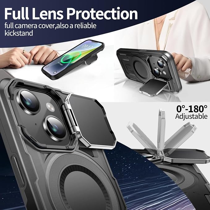 Camera Stand Case for iPhone 13/14, [Compatible with MagSafe] [Lens Cover] 2024 Version Military Grade Protective Soft Case for iPhone 13/14 6.1 inch Men Women, Black - Image 3