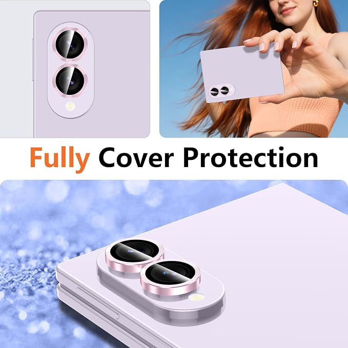 for Samsung Galaxy Z Fold 8 Camera Lens Protector, Individual Metal Ring Tempered Glass Lens Cover, [Strong Adsorption] Scratch Resistant Ultra-Thin HD Clear Lens Cover, 1 Set-Pink - Image 7