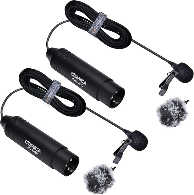 COMICA XLR Microphone CVM-V02O 2 Pack 14.76 fts Phantom Power Omni-Directional Lavalier Lapel Microphone for Canon Sony Panasonic Camcorders Zoom H4n H5 H6 Tascam DR-40 DR-60D DR-70D DR-100 Recorders by COMICA