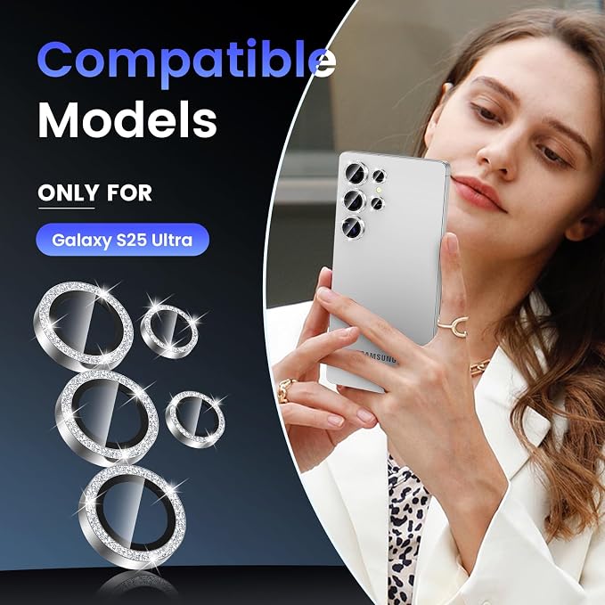 Tensea Compatible with Samsung Galaxy S25 Ultra Camera Lens Protector | 9H Tempered Glass Camera Cover Screen Protector Metal Individual Ring [Installation Tray][Case Friendly] - Image 2
