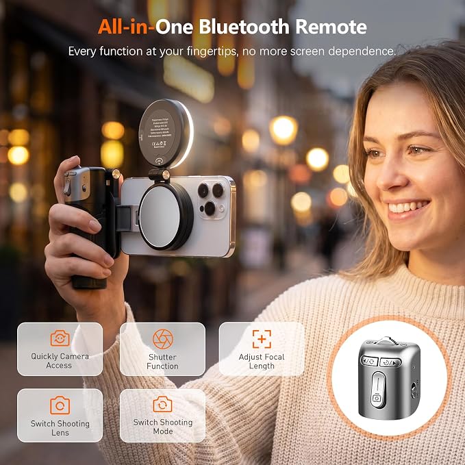 AMAZEAR Phone Camera Grip with Selfie Stick Tripod, Cellphone Accessories with Detachable Wireless Shutter Button for iPhone 16 17 Pro Max, Comfort Ergonomic Smartphone Handle Holder, White - Image 3