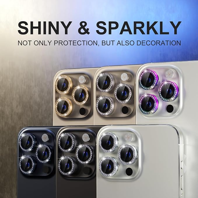 Choiche for iPhone 15 Pro/iPhone 15 Pro Max Camera Lens Protector | Ultra HD, Bling 9H Tempered Glass Camera Cover Screen Protector Metal Ring Decoration Accessories (Diamond-Titanium Natural) - Image 7