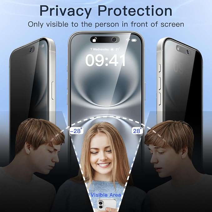 JETech Privacy Screen Protector for iPhone 16, 2+2 Pack | Anti-Spy Tempered Glass, with Camera Lens Protector, Easy Installation Tool - Image 3