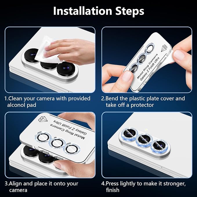 for Samsung Galaxy Z Fold 8 Ultra Camera Lens Protector, Individual Metal Ring Tempered Glass Lens Cover, [Strong Adsorption] Scratch Resistant Ultra-Thin HD Clear Lens Cover, 1 Set-Blue Diamond - Image 7