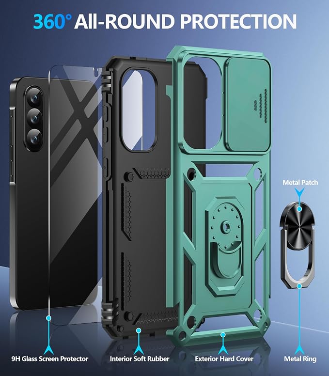 Taisairu for Samsung Galaxy A37 Case/A36 Case with Screen Protector & Slide Camera Lens Cover, Built-in Ring Stand Shockproof Protective Case for Samsung A37 5G Case/Samsung A36 5G Case (Green) - Image 2