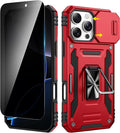 VEGO for iPhone 16 Pro Case with Camera Cover & Privacy Screen Protector | Tempered Glass Screen Protector & Ring Kickstand Military Grade Heavy Duty Protection Cover for iPhone 16 Pro - Red by VEGO