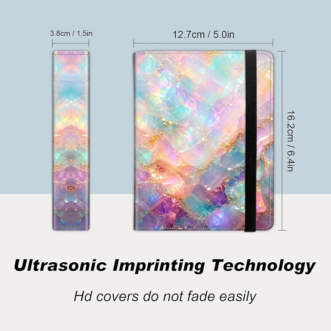 Small Photo Album 4x6, 60 Pockets Holds 120 Photos, Slip-in Pocket Photo Storage Book with Black Elastic Band for Family Wedding Baby Travel Pictures, Iridescent Gold Crystal Agate - Image 2