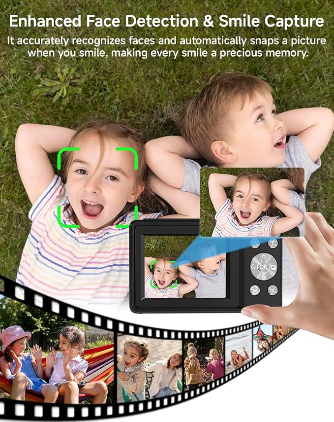 Digital Camera for Kids, FHD 1080P 44MP Point and Shoot Digital Camera with Face Detect, Smile Capture, 16X Zoom, 20 Filters, Anti Shake, 32GB SD Card Blcak Compact Vintage Camera for Kids Boys Girls - Image 3