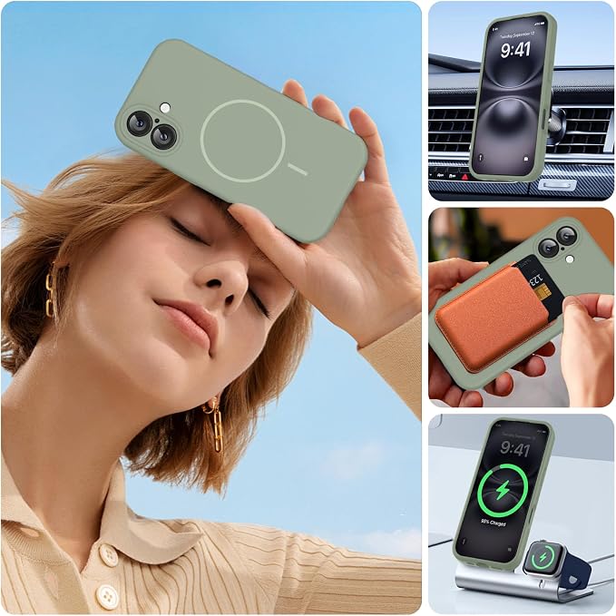 Miracase Silicone & Magnetic for iPhone 16 Case, Patina Green | Compatible with MagSafe, Anti-Scratch Microfiber Lining, Liquid Silicone Case Shockproof Drop Protection Phone Case for 16 - Image 6