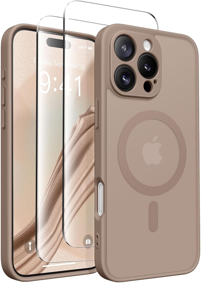 CAPRARO for iPhone 16 Pro Case, Compatible with MagSafe | Upgraded [Full Camera Protection] Protective Translucent Matte Women Girl Magnetic Phone Case Cover, Withered Brown by CAPRARO