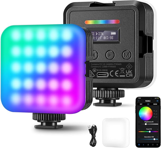 NEEWER RGB62 Magnetic RGB Video Light with Upgraded App Control | 360° Full Color, LED Camera Light, 3 Cold Shoes, CRI97+, 2500K-8500K, 17 Scenes, 2000mAh Rechargeable, Photography Lighting by Neewer