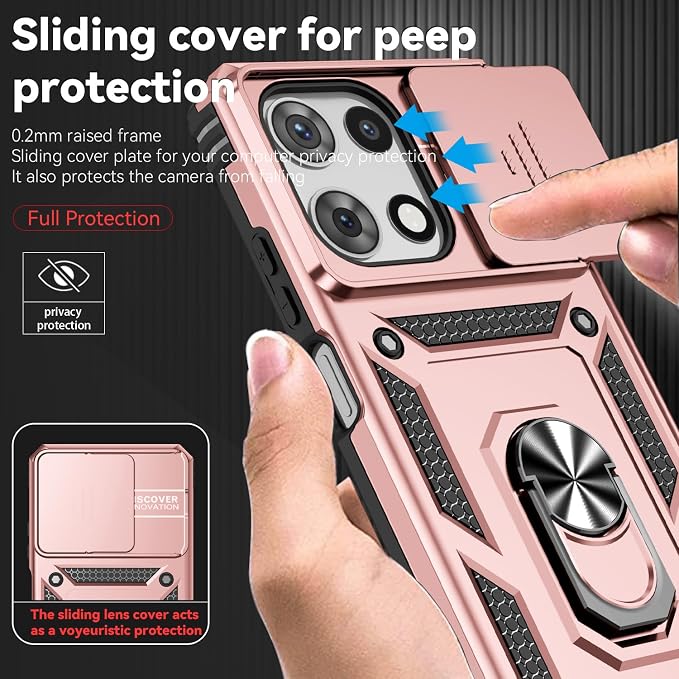 for Motorola Moto G 2025 / Moto G 2026 / Moto G Play 2026 Case, with Slide Camera Cover HD Screen Protector [Military Grade 16ft. Drop Tested] Ring Holder Kickstand Protective Phone Case, Rose Gold - Image 5
