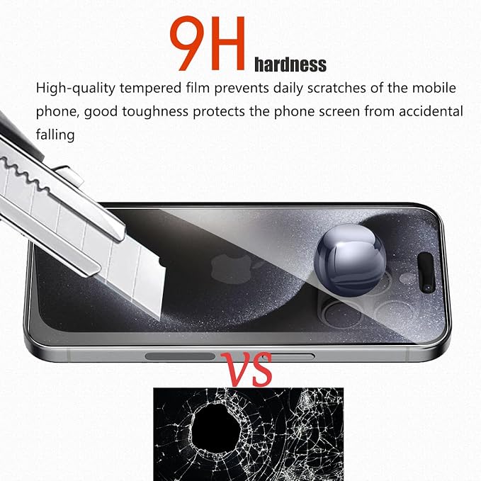 Front and Back Protector for iPhone 15 Pro Max + Camera Lens Protector | (2+2+2) 9H Hardness, Easy to Install with Alignment Tool,Case Friendly - Image 4