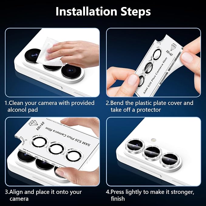 for Samsung Galaxy S26 Plus Camera Lens Protector, Individual Metal Ring Tempered Glass Lens Cover, [Strong Adsorption] Scratch Resistant Ultra-Thin HD Clear Lens Cover, 1 Set-Slivery Diamond - Image 7
