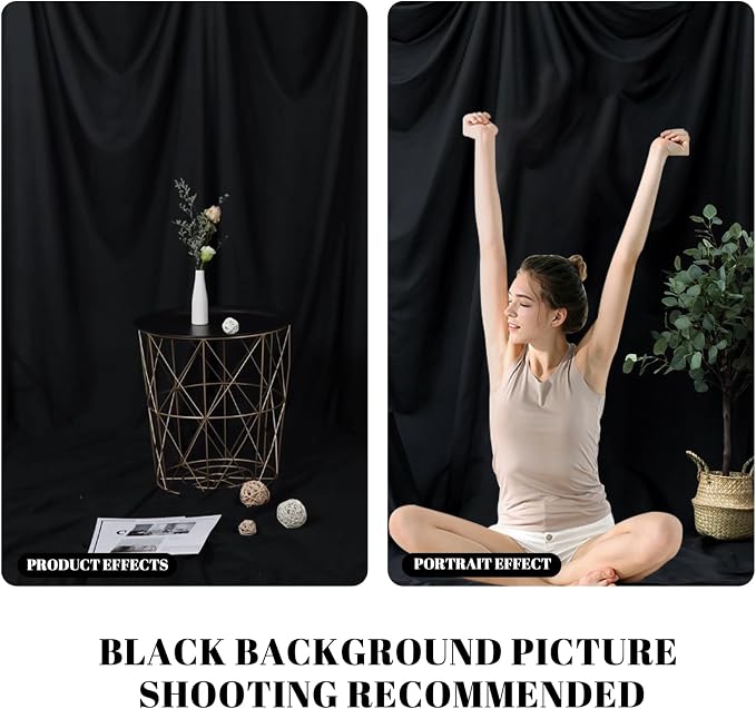 BEIYANG 10 x 10 ft Black Backdrop Background for Photography, Photo Cloth Background Screen, Wrinkle-Resistant Black Curtain for Portrait, Product Video, Photography Studio - Image 5