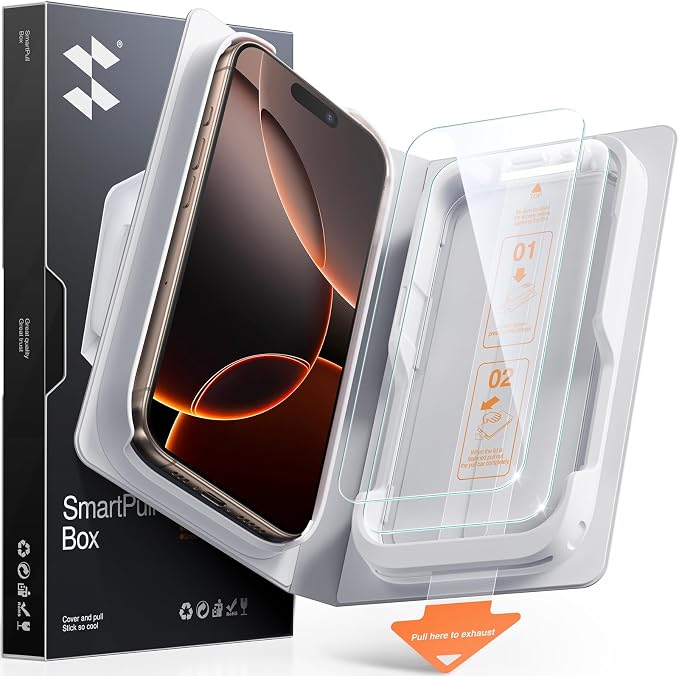 SMARTDEVIL 2 Pack Tempered Glass for iPhone 16 Pro Screen Protector | SmartPull Box Bubble-Free Instant Install Applicator, 9H Military-Grade Protection, Case-Friendly by SmartDevil