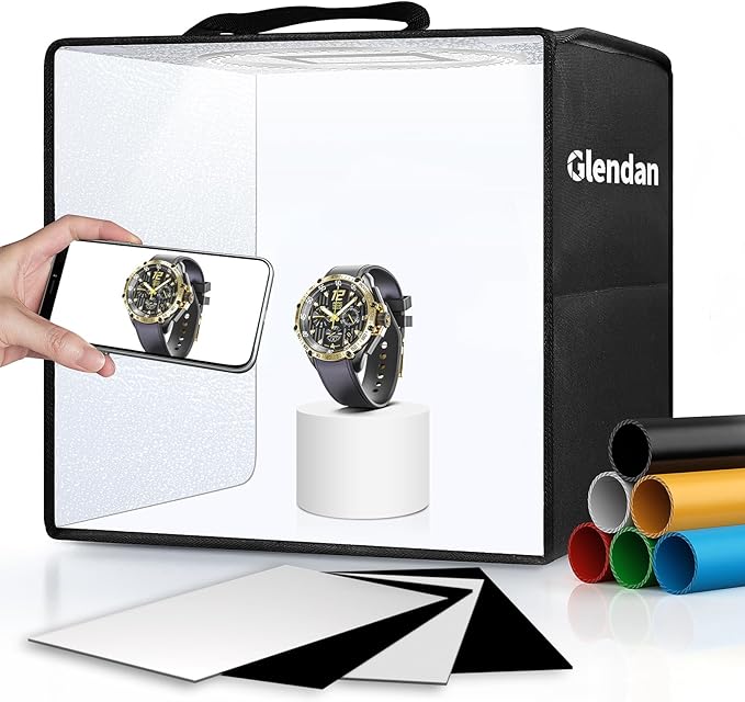 Glendan Light Box Photography, 10"x10" Photo Box with 88 High Color Rendering Index LED Lights, 6 Color PVC Backdrops, 4 Reflection Boards and 1 Diffuser for Jewelry and Small Item Product Photography by Glendan