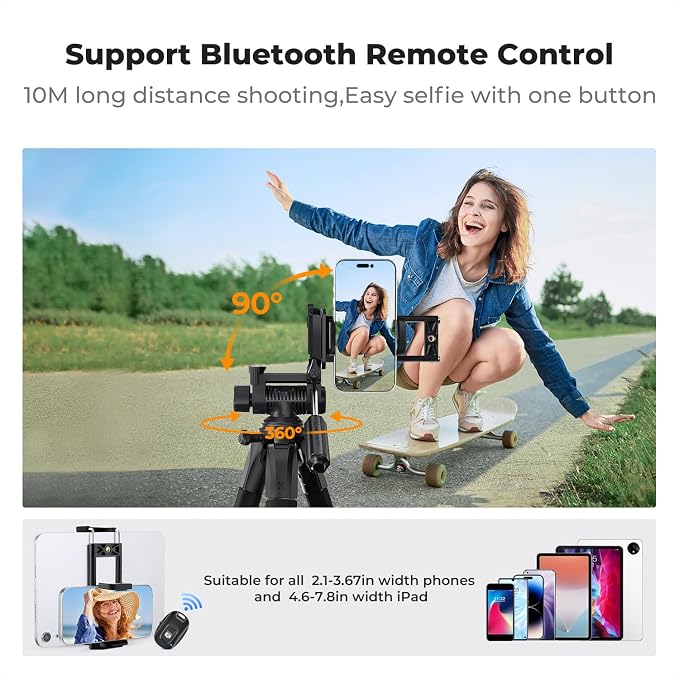 K&F CONCEPT 75" Aluminum Camera Tripod, Lightweight and Compact for Travel | Compatible with Canon Nikon DSLR Camera, Cellphone Clip and Remote Control for Shooting and Video Recording S255A3+BV01 - Image 8