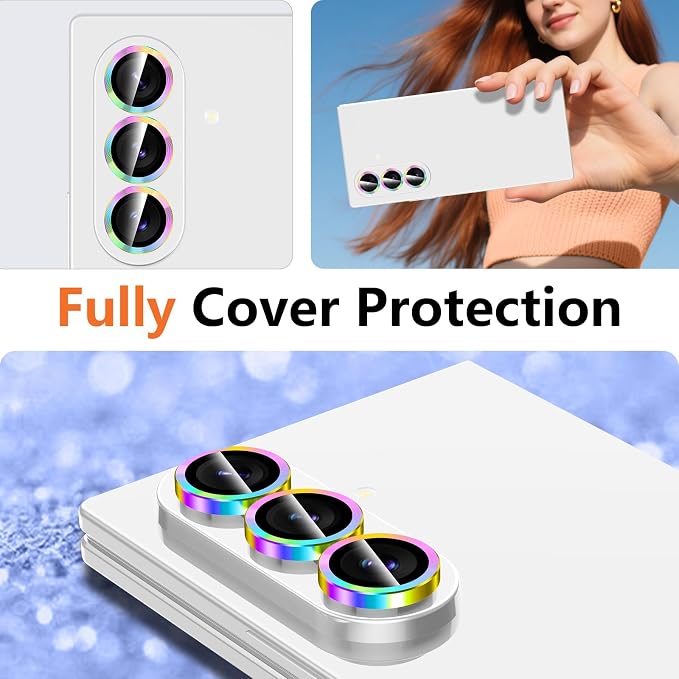 for Samsung Galaxy Z Fold 8 Ultra Camera Lens Protector, Individual Metal Ring Tempered Glass Lens Cover, [Strong Adsorption] Scratch Resistant Ultra-Thin HD Clear Lens Cover, 1 Set-Colorful - Image 8