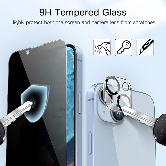 JETech Privacy Screen Protector for iPhone 14 Plus, 2+2 Pack | with Camera Lens Protector, Anti-Glare 9H Tempered Glass, Anti-Spy, Full Coverage, Scratch Resistant, Case-Friendly - Image 6