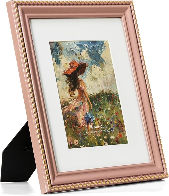 8x10 Picture Frame in Pink with Classic Rope Edge, Solid Wood with Real Glass, Display 8x10 Photos Matted to 5x7, Vertical and Horizontal Desk Tabletop or Wall Hanging - Image 2