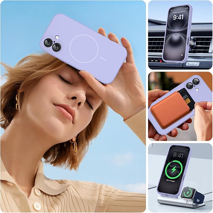 miracase Magnetic for iPhone 16 Plus Case, [Soft Anti-Scratch Microfiber Lining], Compatible with MagSafe, Liquid Silicone Shockproof Drop Protection Phone Case for 16 Plus,Light Purple - Image 6