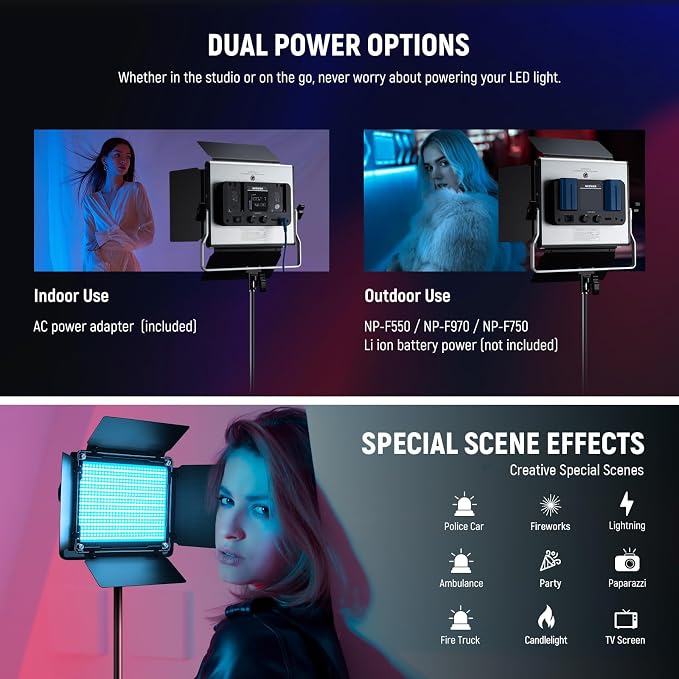 NEEWER Upgraded RGB LED Studio Video Light with Tripod Stand, App Control 50W 7000Lx CRI97+ 3200-5600K Dimmable Panel Key Lighting Kit for Game Streaming YouTube Recording Photography, RGB660 PRO II | App Control, 50W 7000Lx CRI97+ 3200-5600K Dimmable,... - Image 7