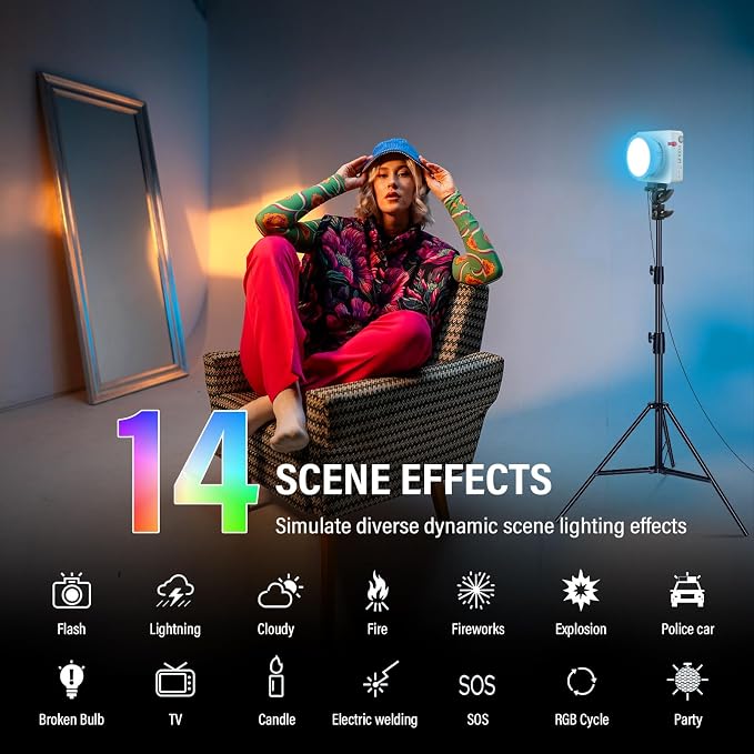 Godox ML100R RGB LED Video Light with 25600mAh Grip 110W Full-Color | Portable Video Light 1800K-10000K CRI 97+/TLCI 98+, 14 FX Effects APP Control for Streaming/Outdoor Photography - Image 6