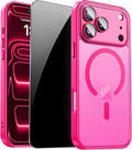 for iPhone 17 Pro Case with Privacy Screen Protector, Hot Pink | Full Camera Protection, Compatible with MagSafe, Magnetic Matte Shockproof Phone Cover for iPhone 17 Pro Women/Girls by ZOZDOKG