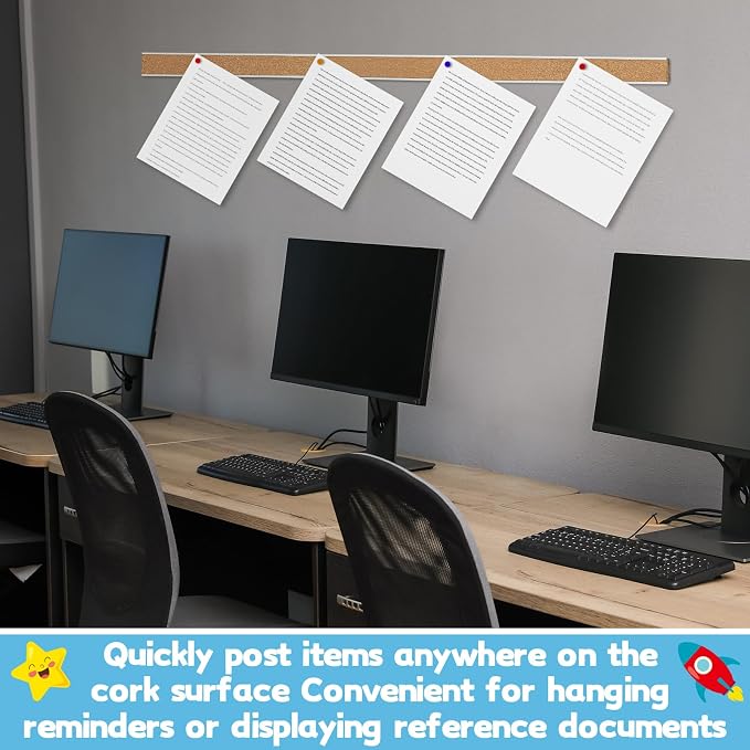 Threehoney 2 Pcs 72'' x 2'' Cork Board Strip for Wall - Bulletin Bar Tack Board With Aluminum Trim - Brown for Classroom Office Walls Cubicle - Image 6