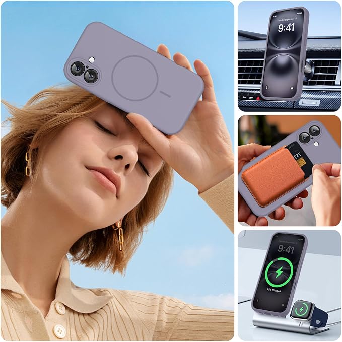 Miracase Silicone & Magnetic for iPhone 16 Case, Lavender Gray | Compatible with MagSafe, Anti-Scratch Microfiber Lining, Liquid Silicone Case Shockproof Drop Protection Phone Case for 16 - Image 6