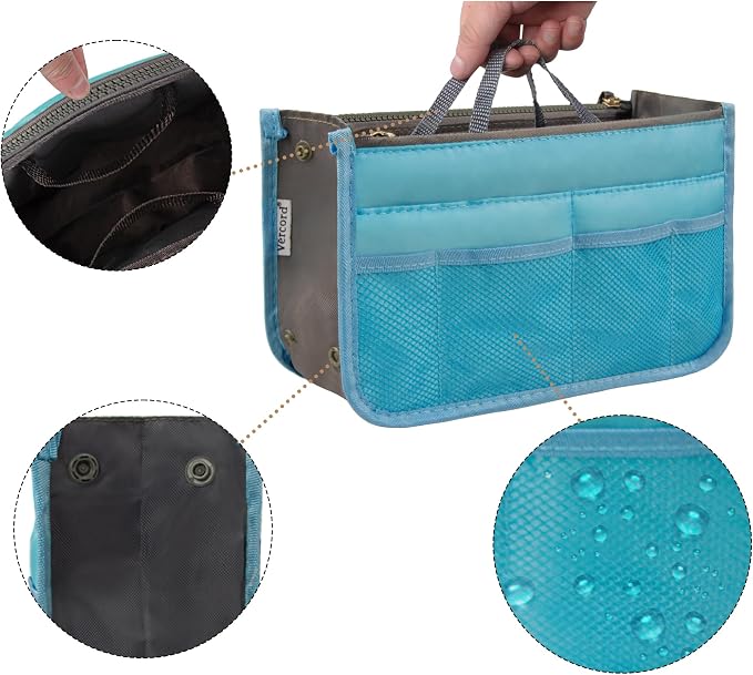 Vercord Purse Organizer Insert for Handbags Bag Organizers Inside Tote Pocketbook Women Nurse Nylon 13 Pockets Blue Medium - Image 6