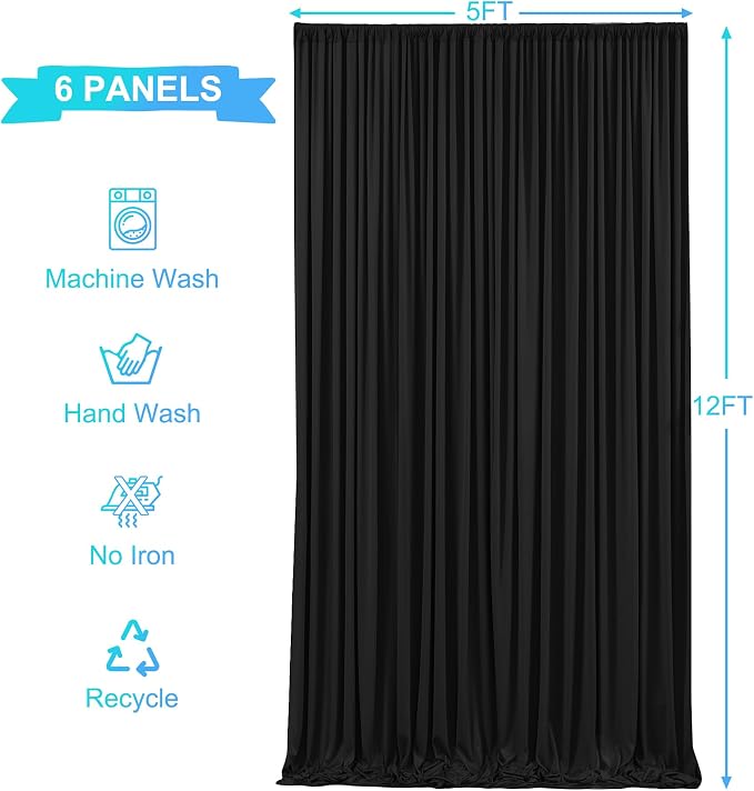 6 Panels Black Backdrop Curtains for Wedding Party Wrinkle Free Backdrops Curtain Drapes Fabric Decorations Photo Back Drop Cloth for Baby Shower Photography Stage Reception 30ft(W) x 12ft(H) - Image 6