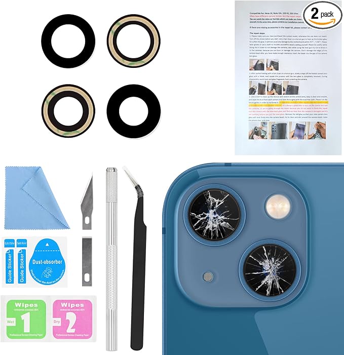 ASDAWN Back Rear Camera Lens Glass Replacement for iPhone 13 6.1 inch and 13 Mini 5.4 inch with Pre-Installed Adhesive, Back Lens Glass with Installation Manual + Repair Tool Set by ASDAWN