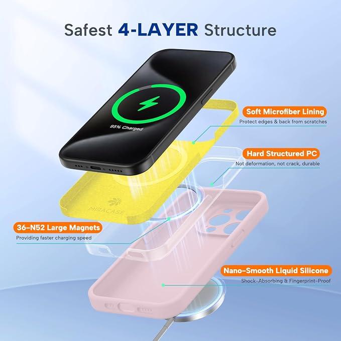 miracase Magnetic for iPhone 15 Pro Max Case, [Soft Anti-Scratch Microfiber Lining], Compatible with MagSafe, Liquid Silicone Case Shockproof Drop Protection Phone Case for 15 ProMax, Sand Pink - Image 2