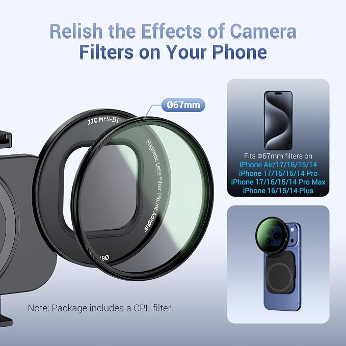67mm CPL Filter Mount Kit with Magnetic Phone Camera Grip & Storage Pouch for iPhone 17 Air 16 15 14 Pro Max Accessories,Circular Polarizer Polarizing Lens Filter Adapter Set w Cold Shoe & 1/4'' Hole - Image 2
