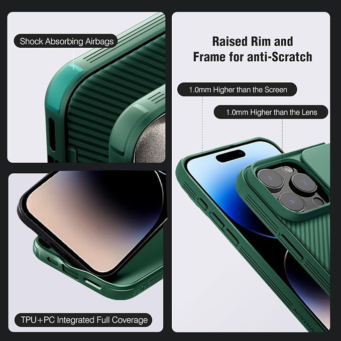 Nillkin for iPhone 16 Pro Max Case with Slide Camera Cover, [Full Camera Protection][Anti-Scratch] Military-Grade Protection, Anti-Fingerprint, Slim Phone Case for iPhone 16 Pro Max 6.9'' Green - Image 3