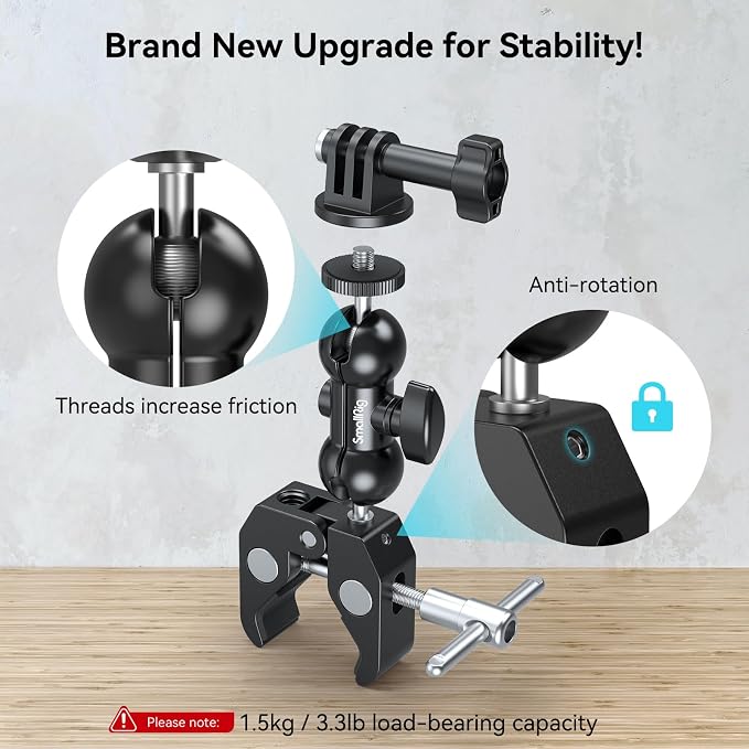SMALLRIG Camera Mount Kit, Ball Head Magic Arm With Clamp, Super Clamp With Non-Slip Threads for GoPro, Webcam, Camera, Phone, Monitor and Light - Image 2