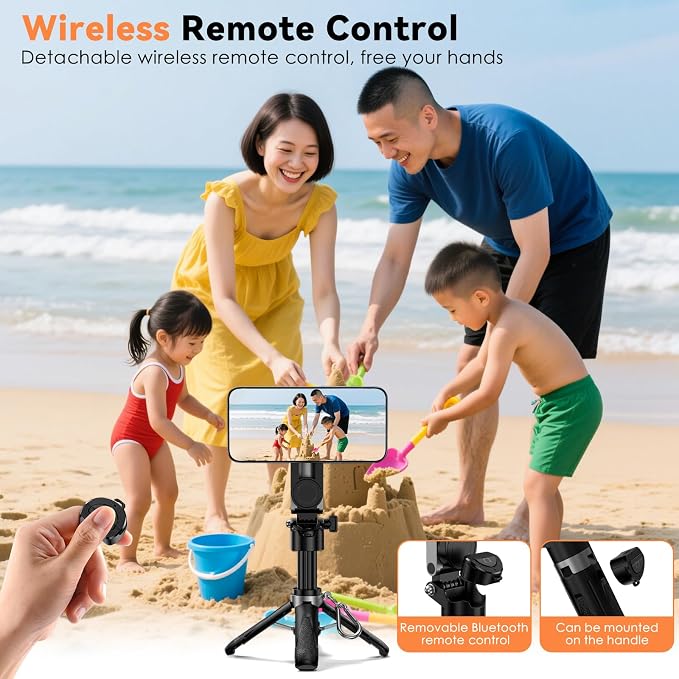 CloudValley Magnetic Mini Selfie Stick Tripod, 4-in-1 Pocket Size Phone Tripod with 360° Rotation, Choice Rechargeable Bluetooth Remote, Foldable Handle Grip, Compatible with MagSafe iPhone - Image 3