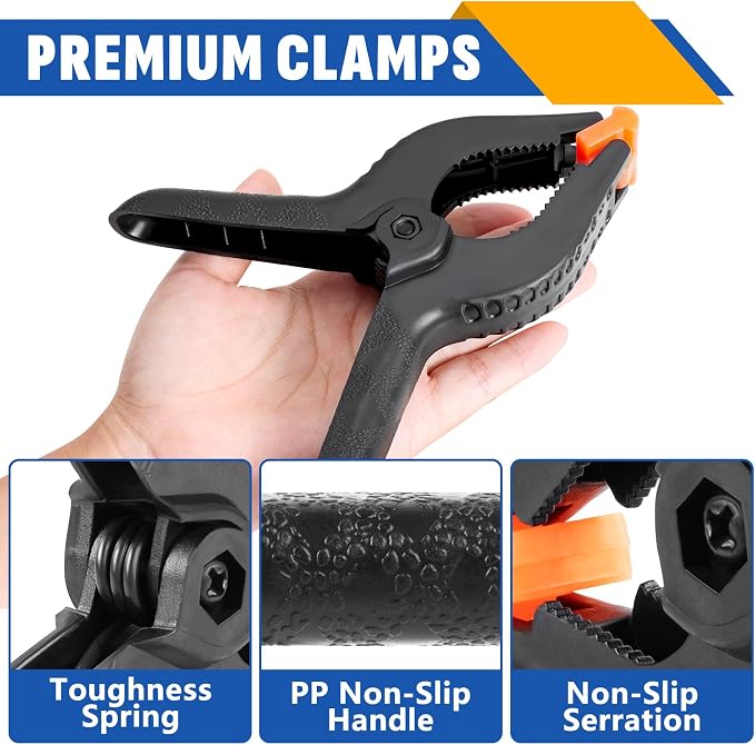 10 Pack 6 inch Plastic Spring Clamps, Black Heavy Duty Clips | Backdrop Clips, Plastic Clamps for Crafts, Backdrop Stand, Woodworking, Photography - Image 3