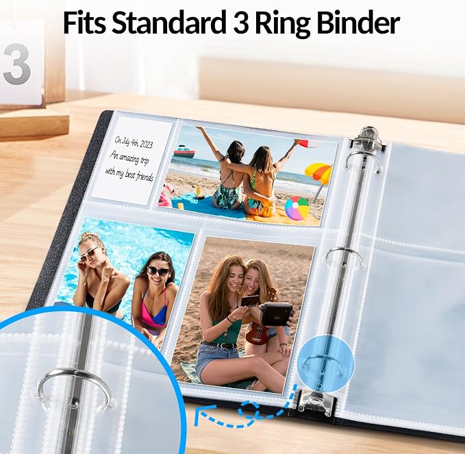Fabmaker 100 Pack 4x6 Photo Sleeves for 3 Ring Binder, Hold 600 Photos | Clear Plastic Binder Sleeves, Photo Album Refill Pages, Acid Free Archival Page Protector, Binder Inserts for Postcard - Image 5