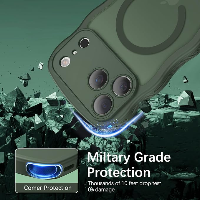 BENTOBEN Magnetic for iPhone 17 Pro Case, Cute Wavy [Full Camera Protection] [Compatible with MagSafe] Matte Anti-Slip Bumper Women Girls Boys Protective Cover for 17 Pro 6.3", Deep Green - Image 5