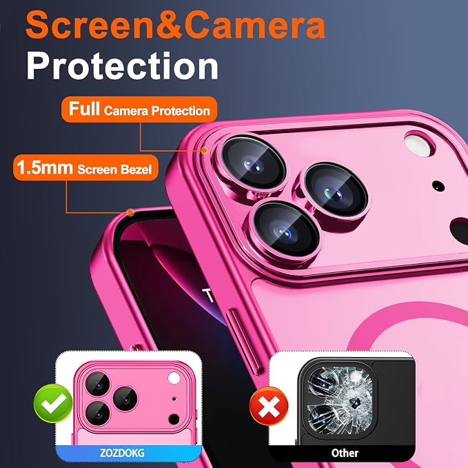 for iPhone 17 Pro Max Case with Privacy Screen Protector, Hot Pink | Full Camera Protection, Compatible with MagSafe, Magnetic Matte Shockproof Phone Cover for iPhone 17 Pro Max Women/Girls - Image 6