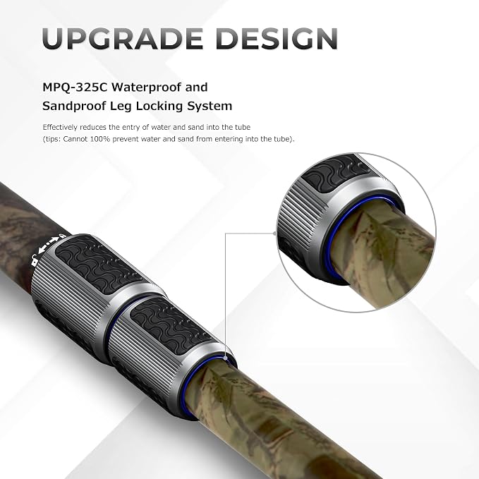 LEOFOTO Camera Monopod Carbon Fiber Portable Compact Lightweight Travel Monopod with Wrist Strap, Silicone Handle, Twist Locks, 5-Section up to 165cm, Max Load 15kg，Camo(MPQ-325C) - Image 4