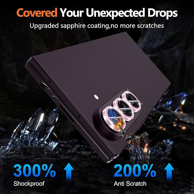 for Samsung Galaxy Z Fold 8 Ultra Camera Lens Protector, Individual Metal Ring Tempered Glass Lens Cover, [Strong Adsorption] Scratch Resistant Ultra-Thin HD Clear Lens Cover, 1 Set-Pink Sparkly - Image 5