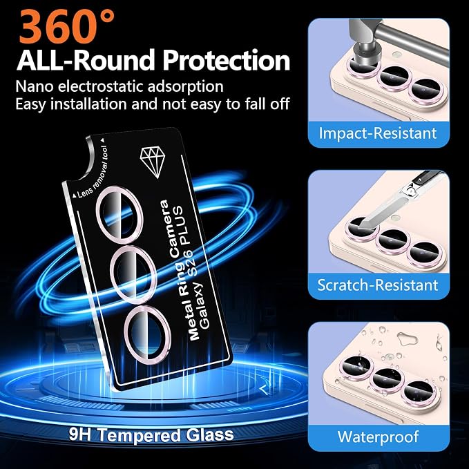 for Samsung Galaxy S26 Plus Camera Lens Protector, Individual Metal Ring Tempered Glass Lens Cover, [Strong Adsorption] Scratch Resistant Ultra-Thin HD Clear Lens Cover, 1 Set-Pink - Image 2